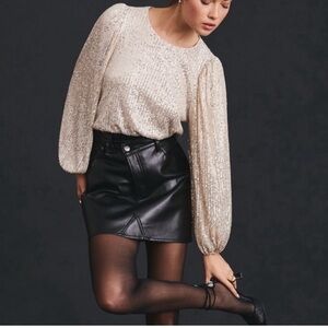 Anthropologie Cream Sequin Blouse